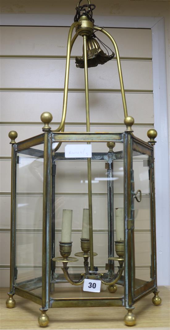 A French brass and glass hall lantern